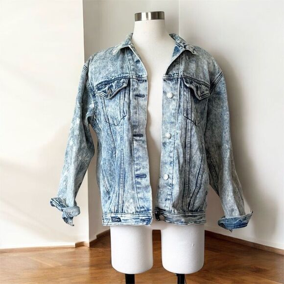 Vintage SS Blues Acid Wash Denim Jean Jacket Distressed Large Trucker - Picture 1 of 7